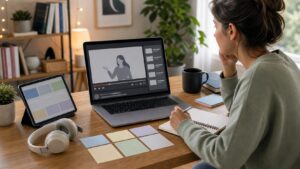 Learner watching a blank video-based digital lesson interface