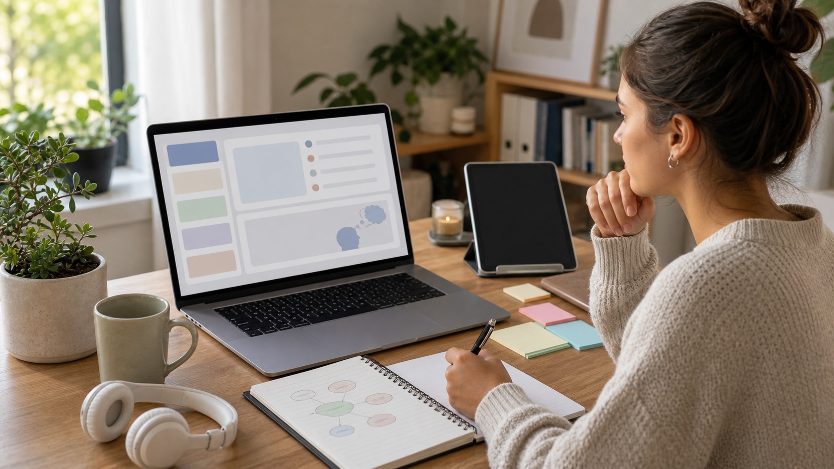 Online learner reflecting on teaching values in a digital course journal
