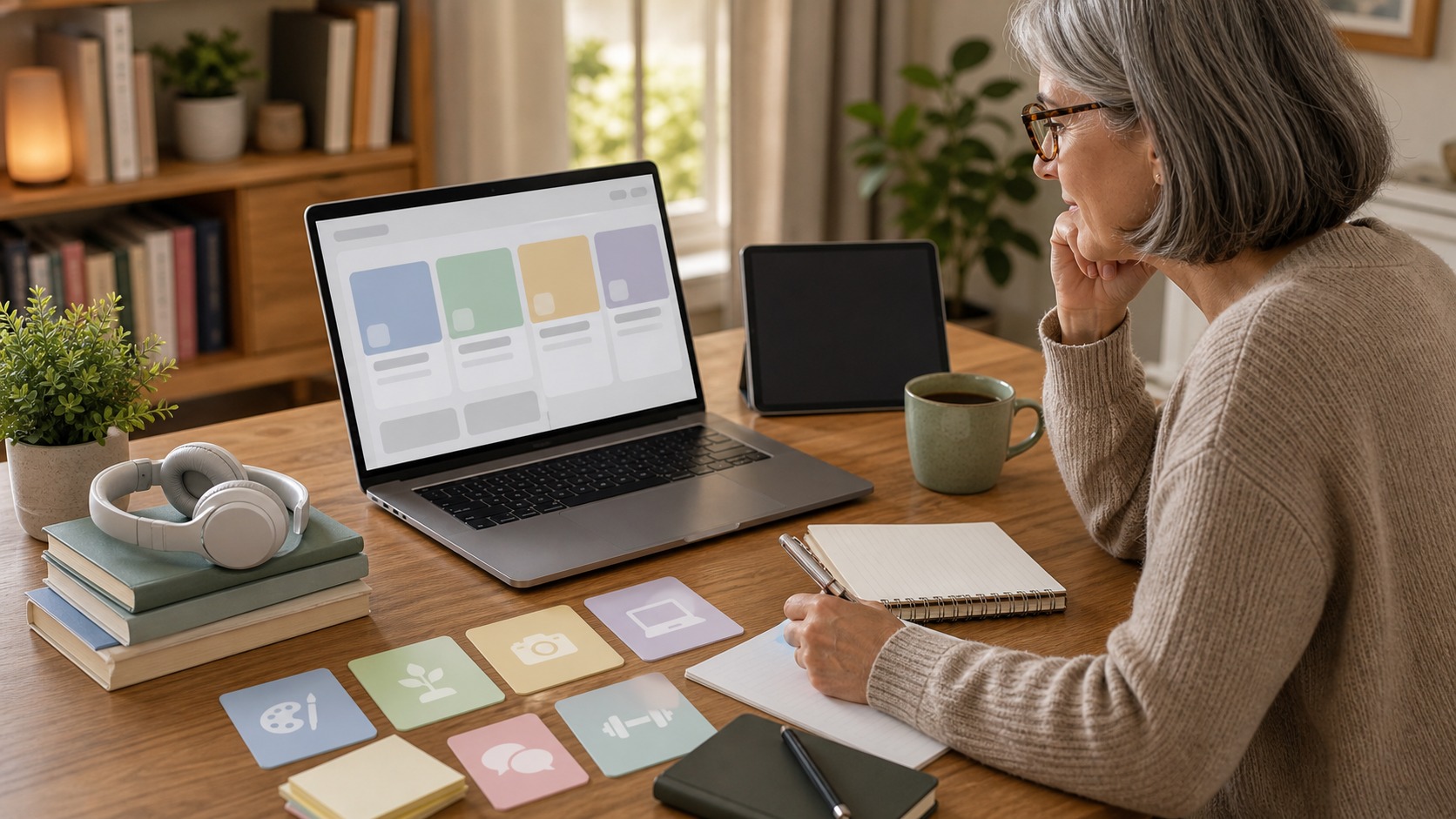 Adult learner planning ongoing online courses and skill development