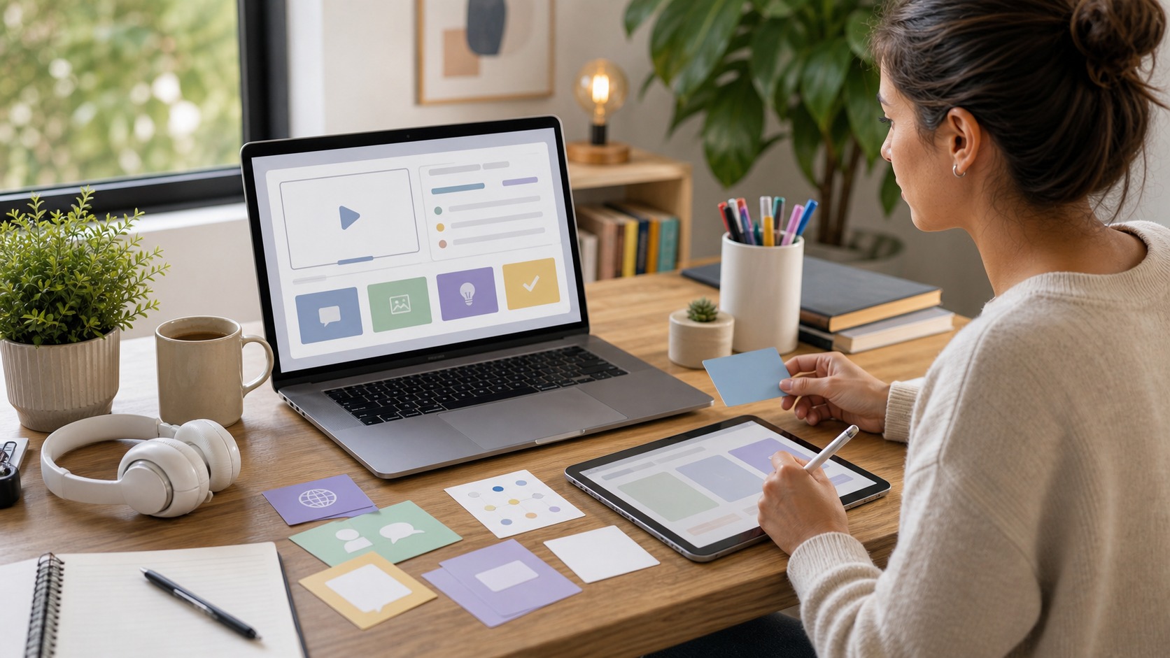 Online teacher designing an interactive digital lesson