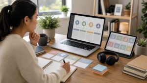 Working adult planning continuing education through online courses