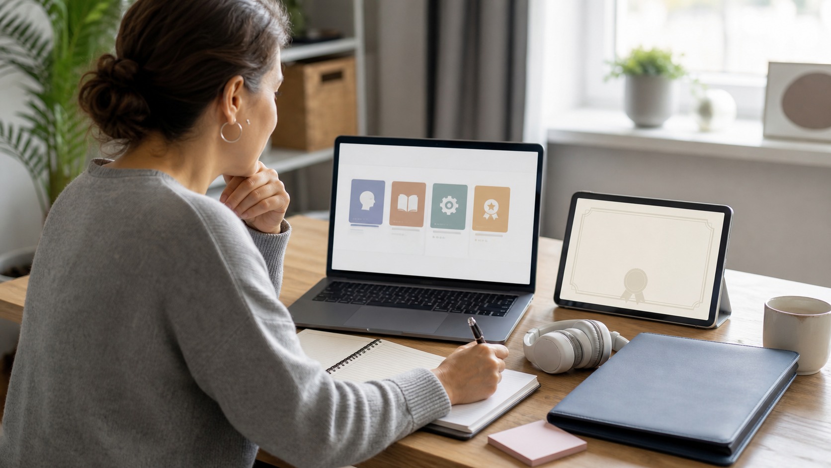 Online learning scene for the benefits of lifelong learning for career growth and personal success